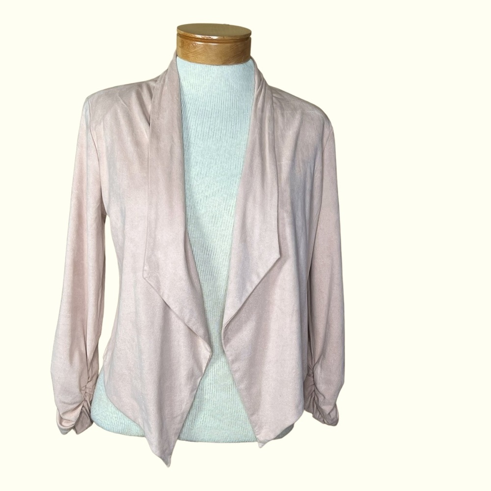 Shinestar Women’s Faux Suede Blush Waterfall Front Cropped Lightweight Jacket S